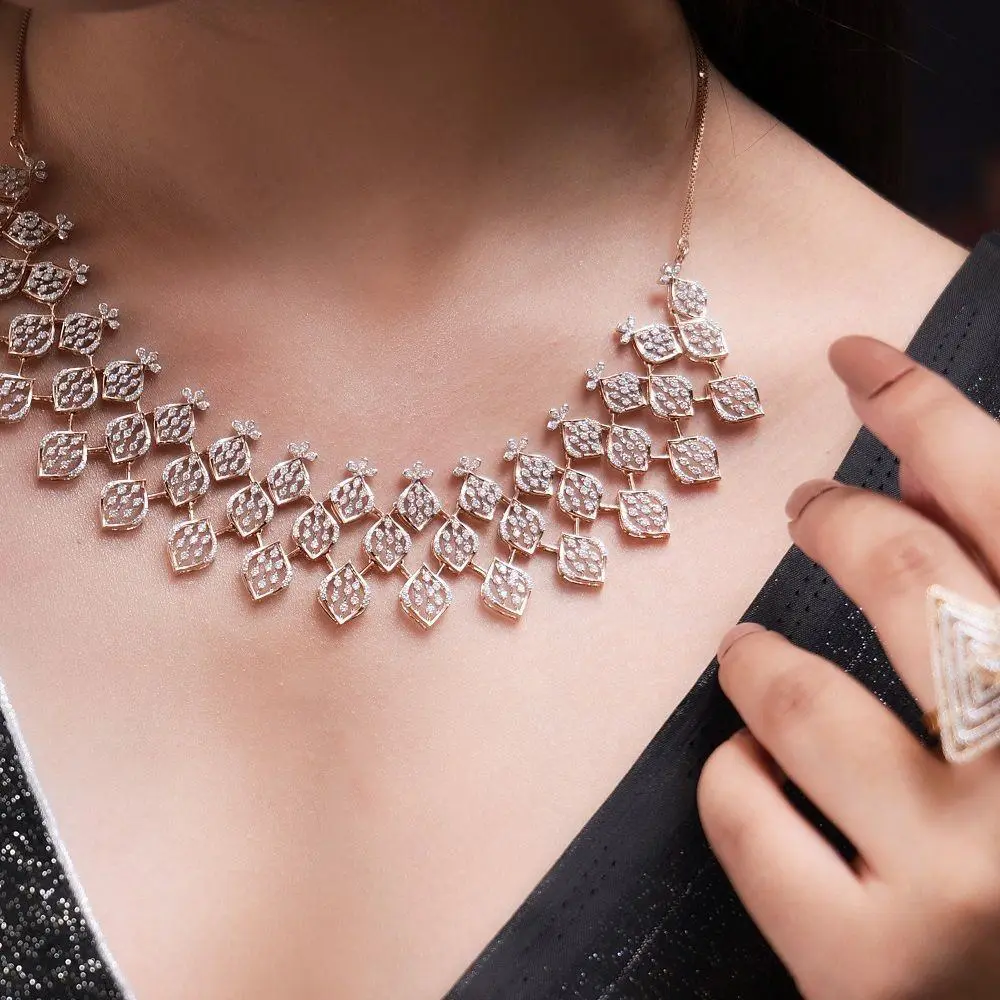 Elegant Woman Wearing a Luxurious Diamond Necklace