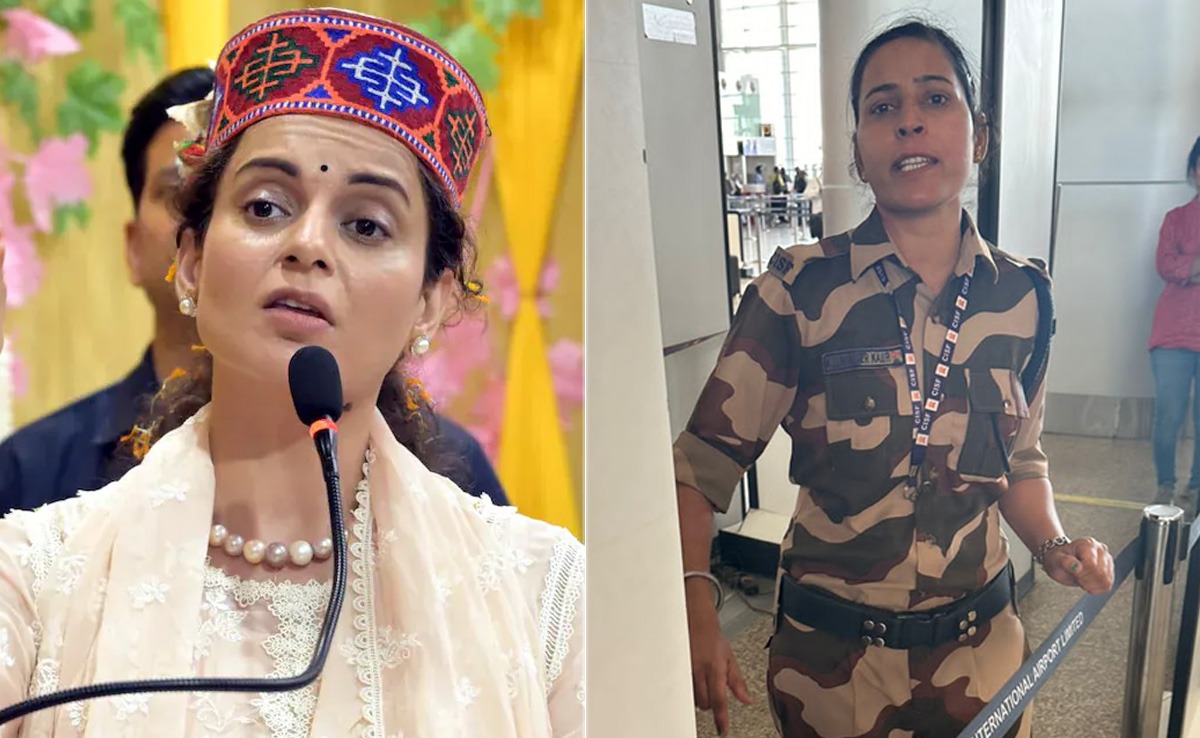 CISF official and Kangana Ranaut involved in a heated exchange at Chandigarh Airport. 