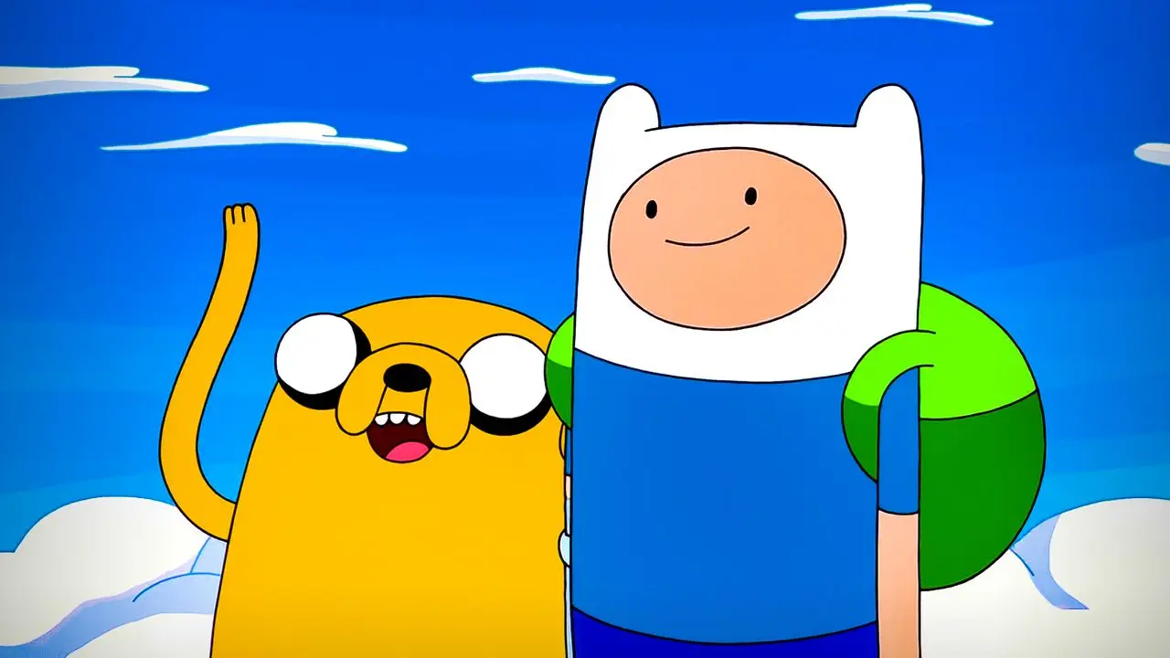 Finn and Jake exploring the Land of Ooo.