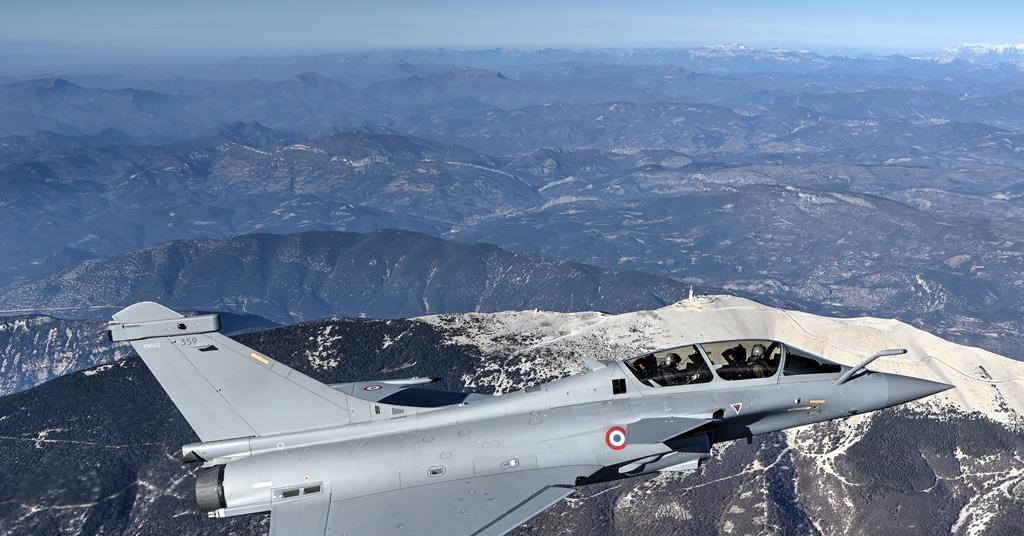 Close-up of the Rafale's advanced radar and avionics systems during a mission. 