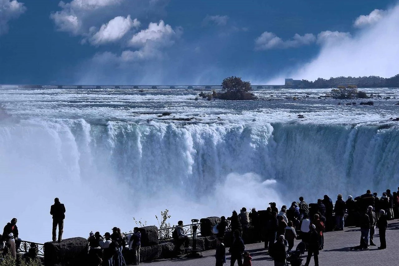 A panoramic view of Niagara Falls from the observation deck